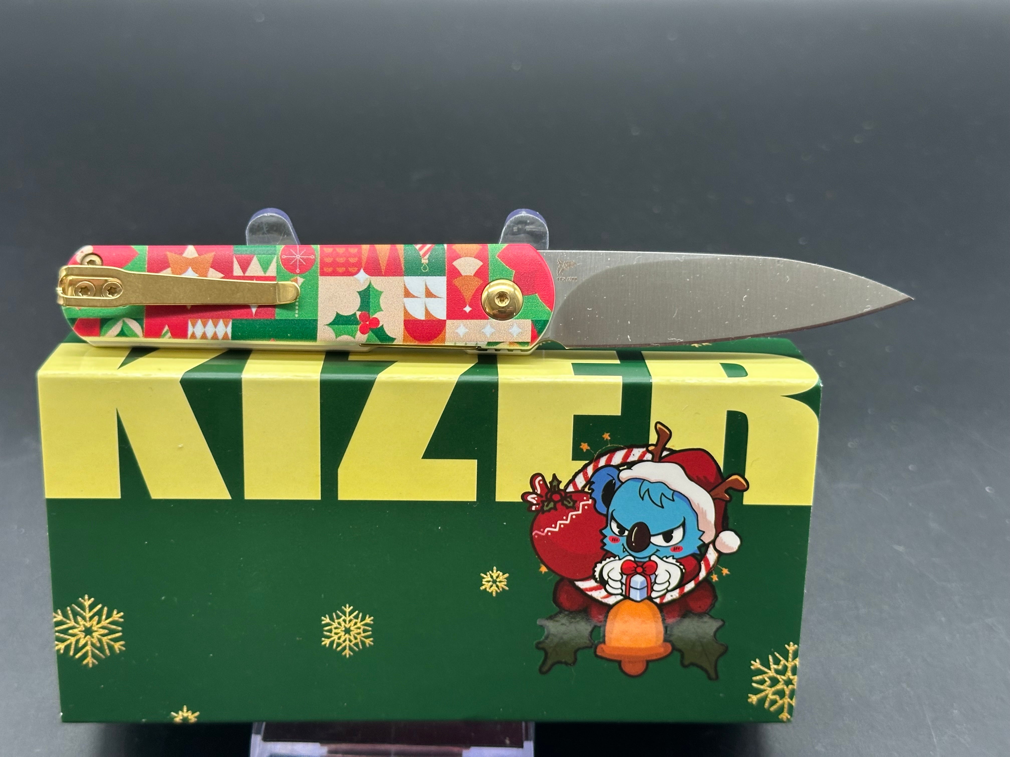 Kizer FEIST Folding Knife - NITRO-V Steel Blade, Aluminum Handle, Limited Christmas Edition - Perfect for EDC, Camping & Gift Giving