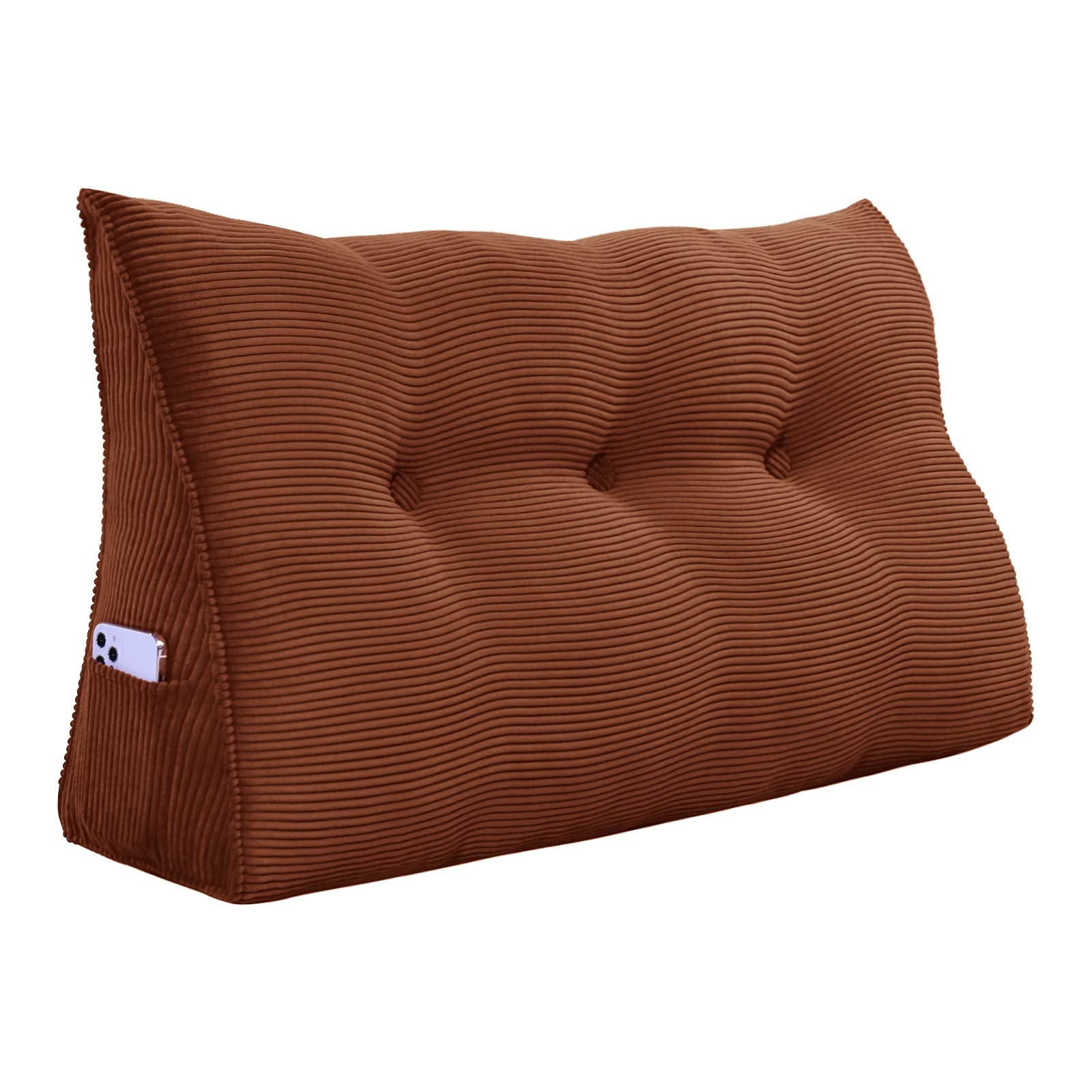 Johnear Wedge Pillow for Back Support - Corduroy Triangular Bolster Pillow for Daybed, Sofa, and Bed Rest - Large Lumbar Positioning Cushion for Reading & Relaxation (Brown, Twin Size) - Perfect for Back Pain Relief, Post-Surgery Comfort, and Cozy Lounging