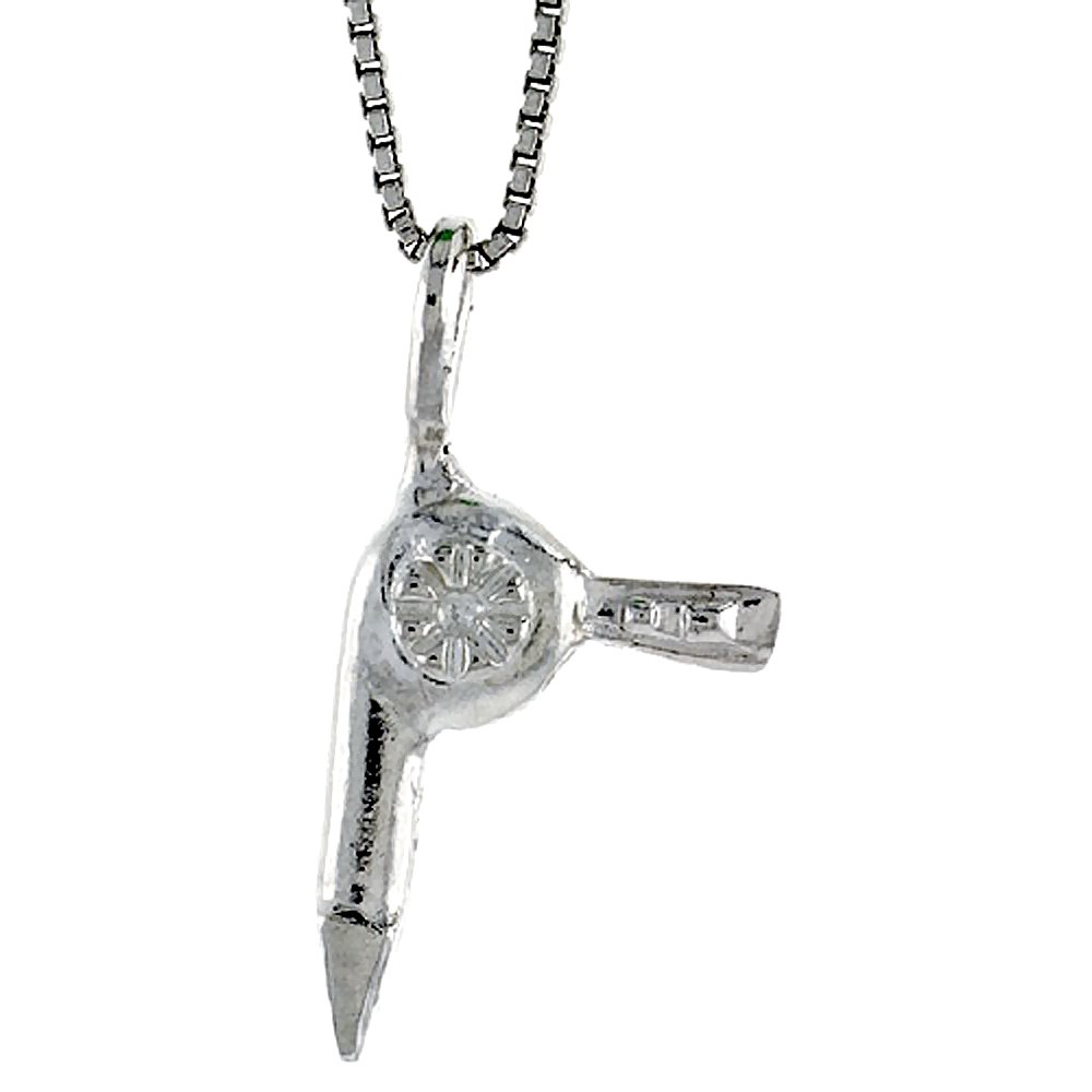 Sterling Silver Hair Dryer Pendant Necklace - 3/4 Inch Tall Elegant Jewelry for Women - Perfect Gift for Hair Stylists & Salon Professionals