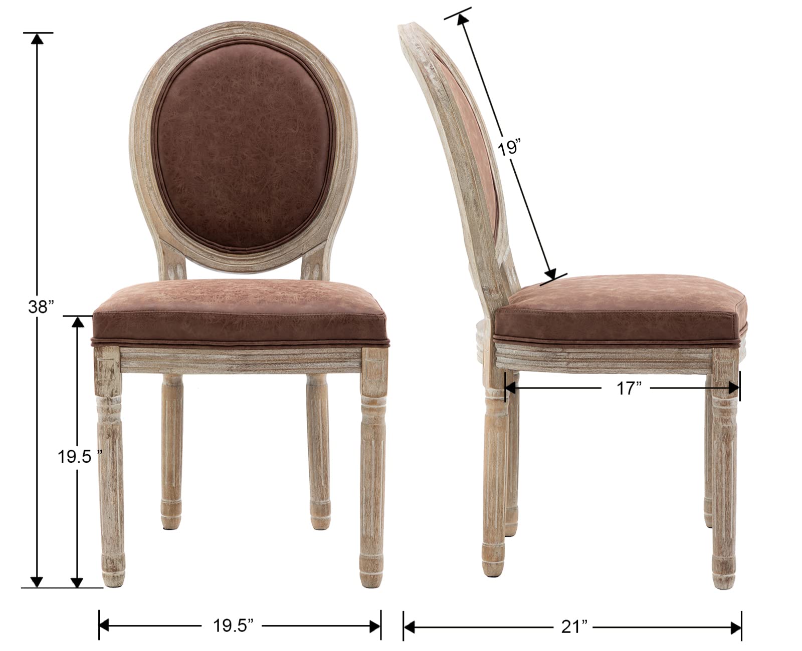Premium PU Leather Dining Chairs Set of 2 - French Country Farmhouse Style Round Back Kitchen & Living Room Seating - Brown - Perfect for Home Decor, Entertaining & Comfortable Daily Use