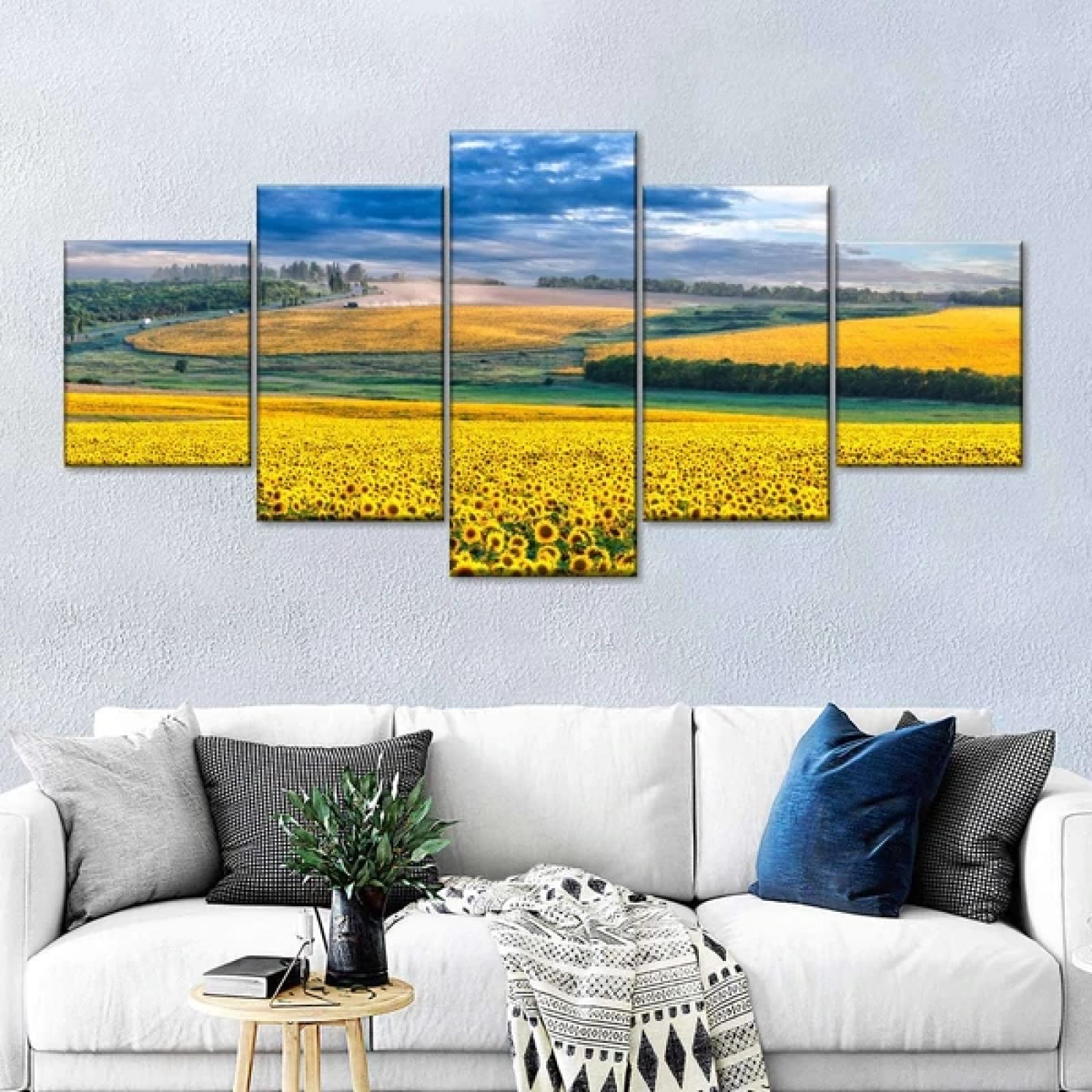 OWIE - 5 Piece Large Sunset Sunflower Field Wall Art Canvas Prints, Framed Home Decor Paintings for Living Room & Bedroom Walls - Ready to Hang Nature Inspired Wall Decor for House & Office