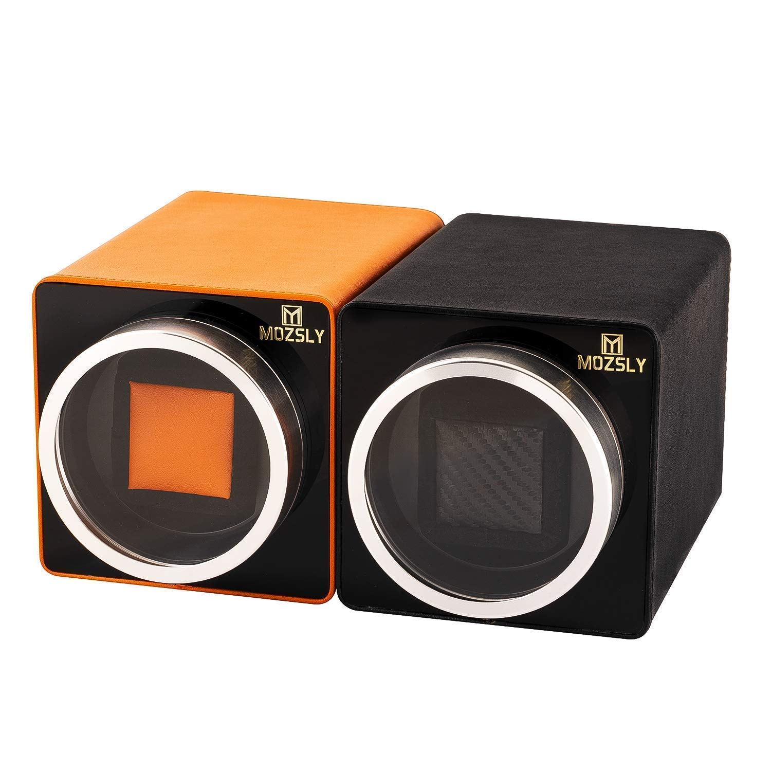 Premium MOZSLY Leather Watch Winder - 12 Rotation Modes for Automatic Watches (Orange & Black) | Perfect for Watch Collectors & Luxury Timepiece Storage at Home/Office