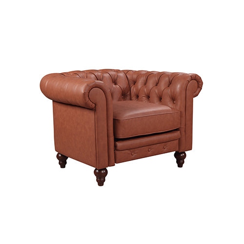 1 2 3 Seater Brown Faux Leather Sofa Set - Button Tufted Living Room Lounge Furniture for Home Theater, Family Room & Office Waiting Area