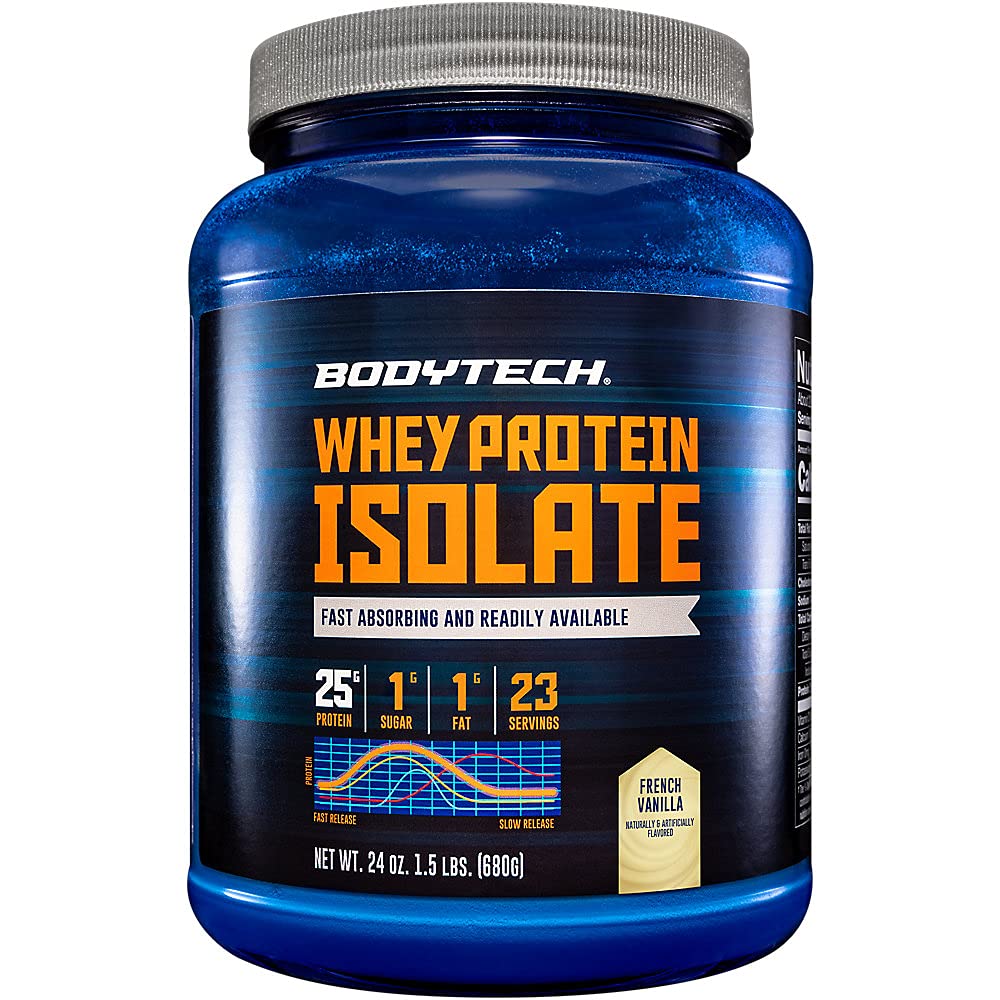 BodyTech Whey Protein Isolate Powder - 25g Protein per Serving, BCAA Amino Acids for Muscle Recovery & Growth - Post-Workout, Meal Replacement - Vanilla Flavor (1.5lb) - Perfect for Gym, Fitness & Weight Training