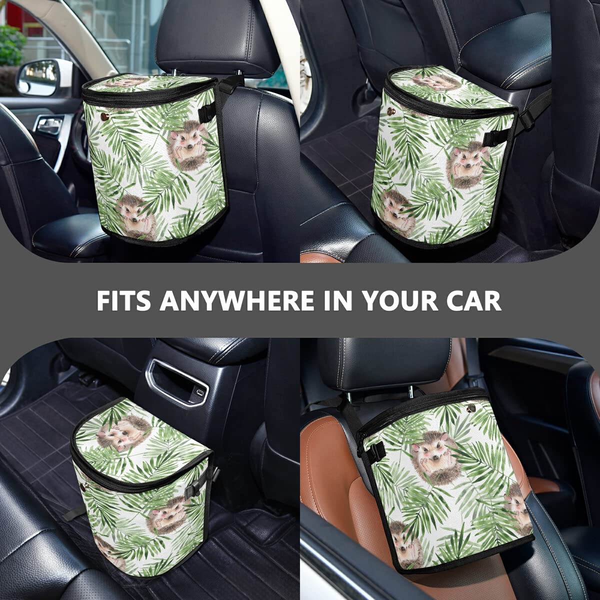Leak-Proof Car Trash Can with Lid - MCHIVER Hedgehog Design Automotive Garbage Bin, Dustproof Vehicle Waste Basket for Storage & Organization | Perfect for Road Trips, Commuting & Family Travel Accessories