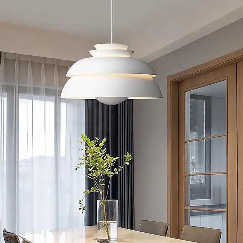 Modern Stacked Discs LED Pendant Light - White Kitchen Island Lighting Fixture for Dining Room & Bar Counter Decor
