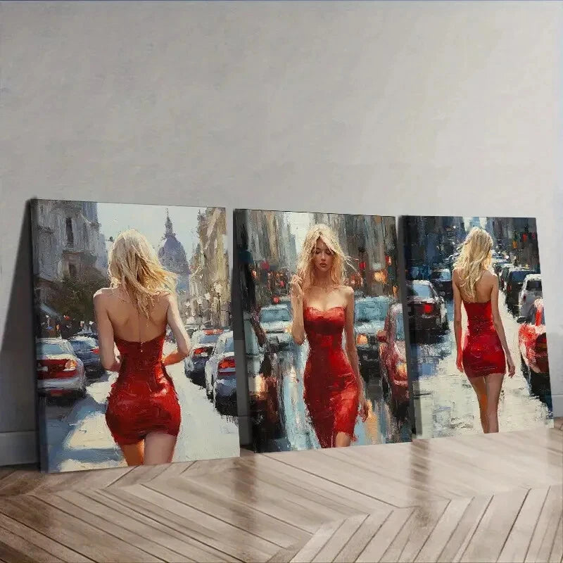 3-Piece Blonde Woman in Red Dress Wall Art Set - Framed Canvas 40x60cm - High Quality Print - 100% Australian Made - Ready to Hang - Perfect for Living Room, Bedroom & Office Decor