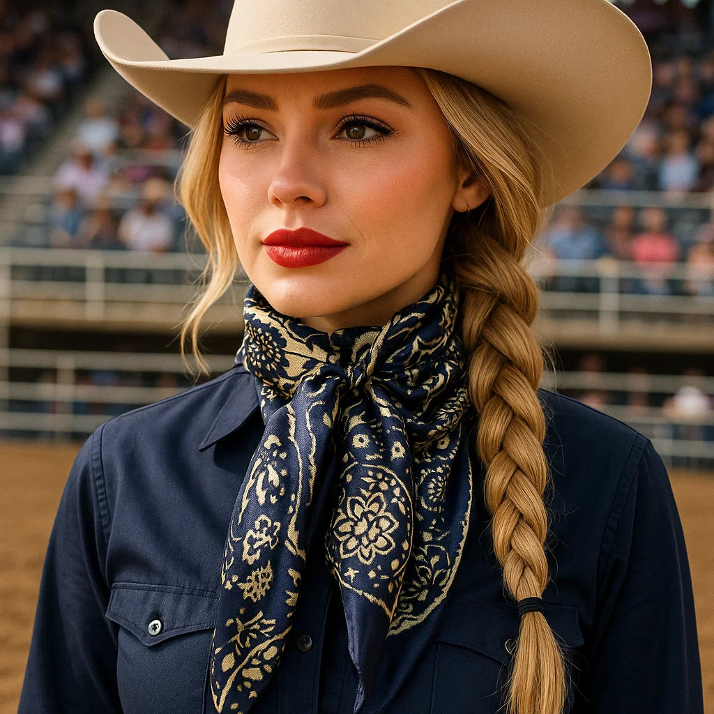 35X35 Royal Blue & Cream Paisley Wild Scarf - Western Bandana for Cowboy, Cowgirl & Equestrian Riding - Perfect for Horseback Riding, Rodeo & Outdoor Adventures