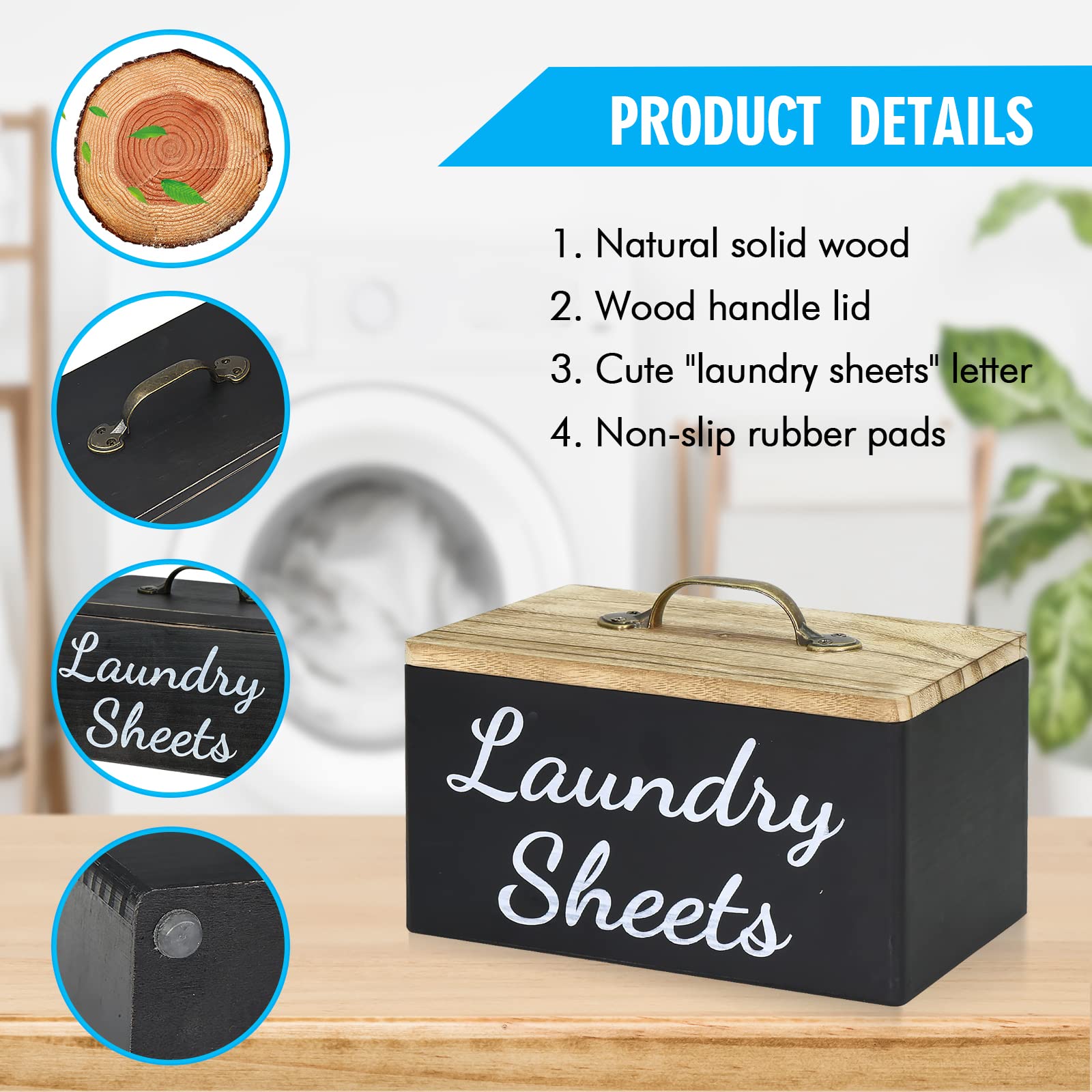 Wooden Dryer Sheet Dispenser with Lid - Fabric Softener & Detergent Holder for Laundry Room Organization | Storage Container for Dryer Sheets | Perfect for Laundry Room Decor & Home Organization