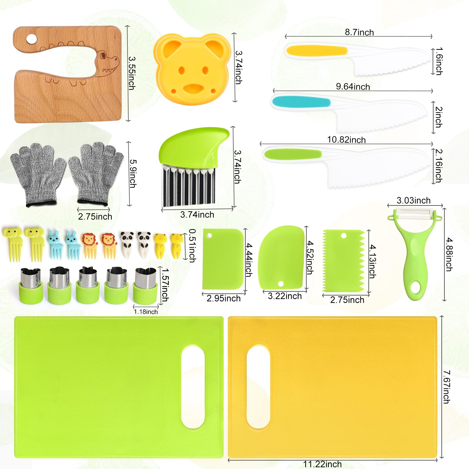 28-Piece Kids Montessori Cooking Tools Set - Safe Kitchen Knives & Utensils for Toddlers - Includes Child-Friendly Knife, Chopper, Peeler, Gloves, Cutting Board & Recipes - Perfect for Early Learning & Family Cooking Activities