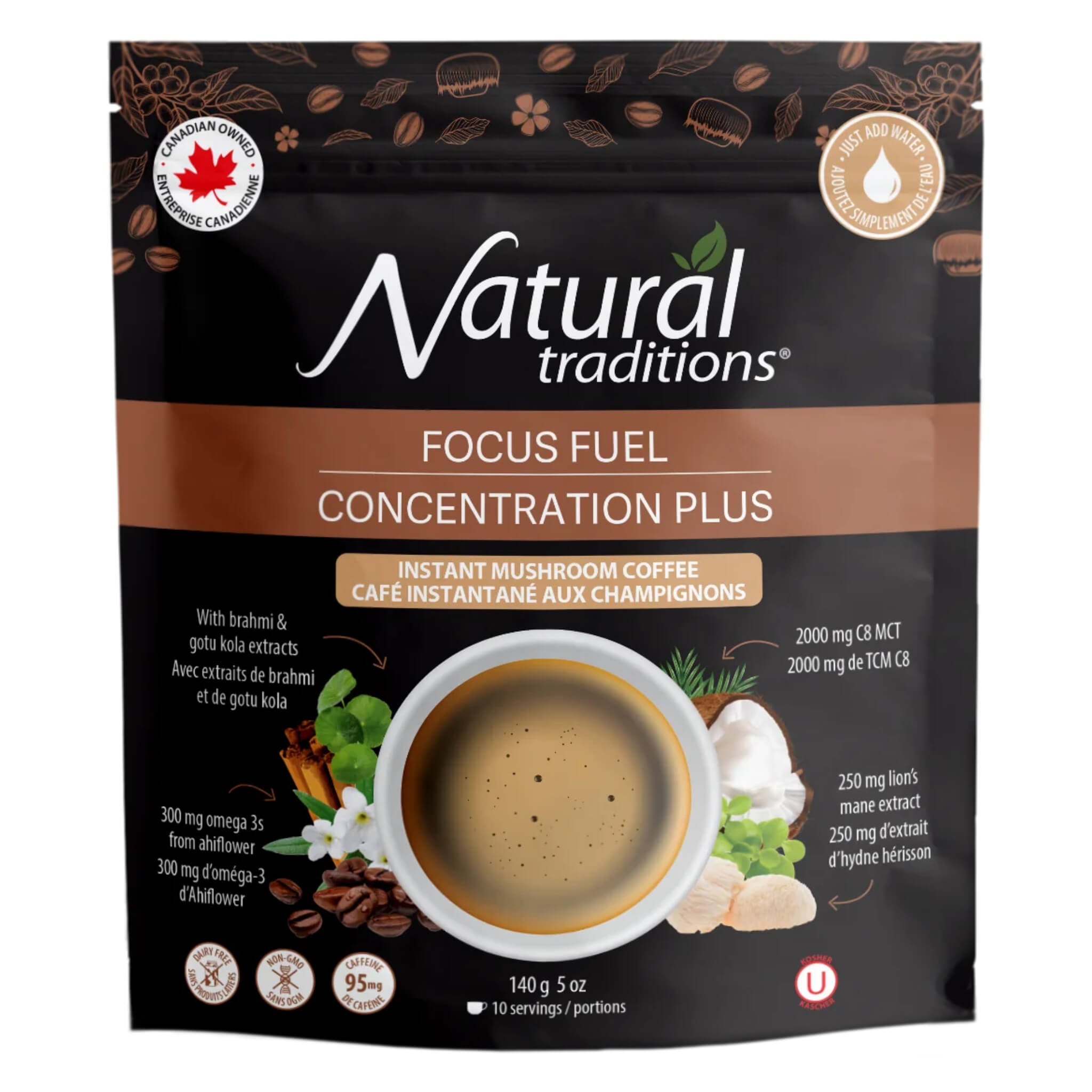 Focus Fuel Instant Mushroom Coffee - Organic Lion's Mane & Chaga Mushroom Blend for Energy & Focus - Perfect for Morning Boost, Work Productivity & Study Sessions