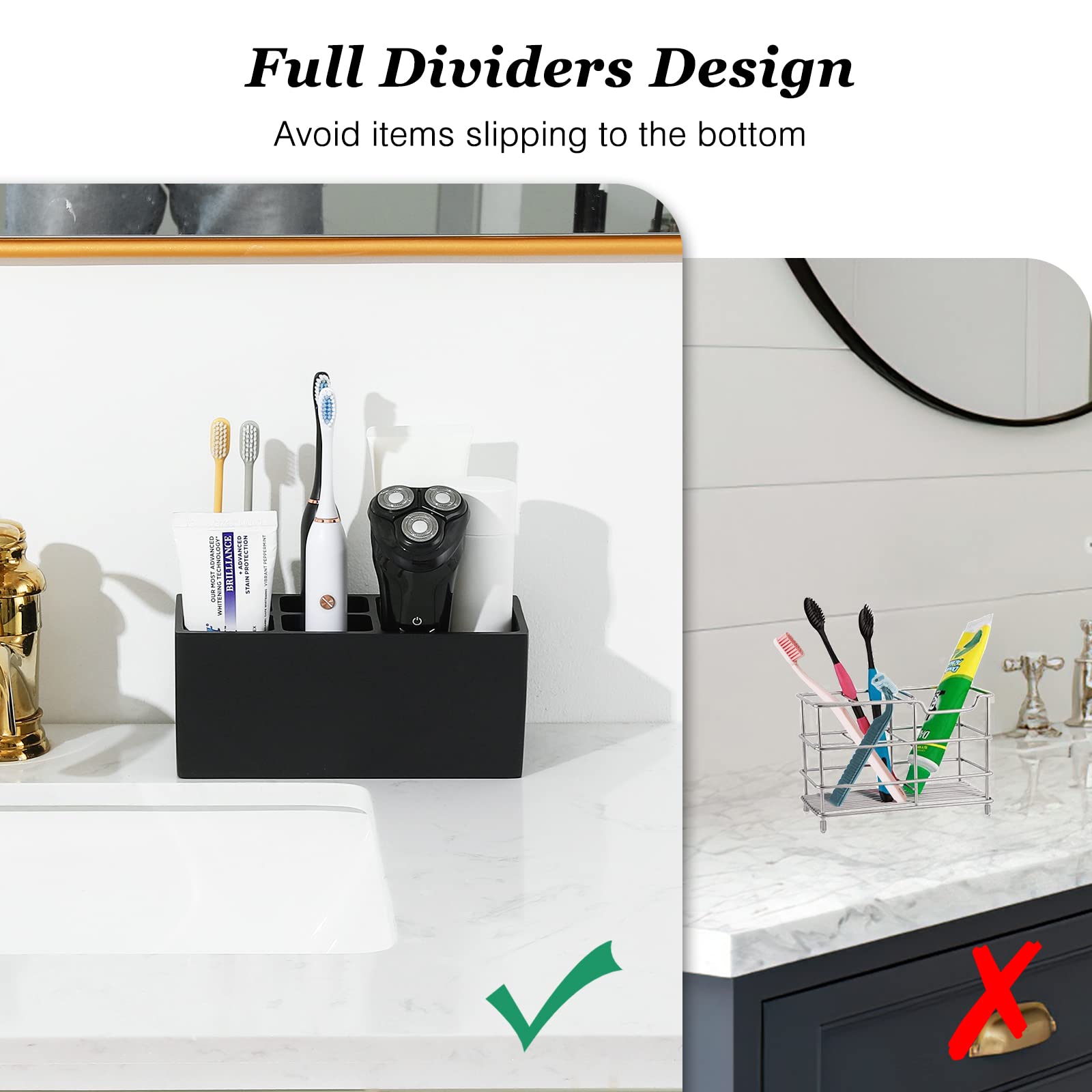 Luxspire 5-Slot Toothbrush Holder with Razor Storage & Toothpaste Stand - Resin Bathroom Organizer for Vanity Counter, Sink, and Dental Accessories - Black | Perfect for Small Bathrooms, Apartment Decor, and Travel Essentials Organization