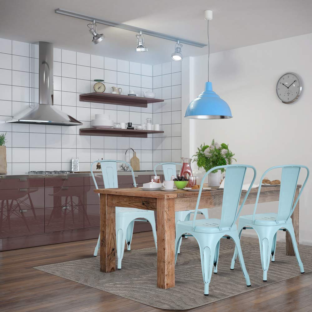 4-Pack Blue Metal Dining Chairs Set - 18