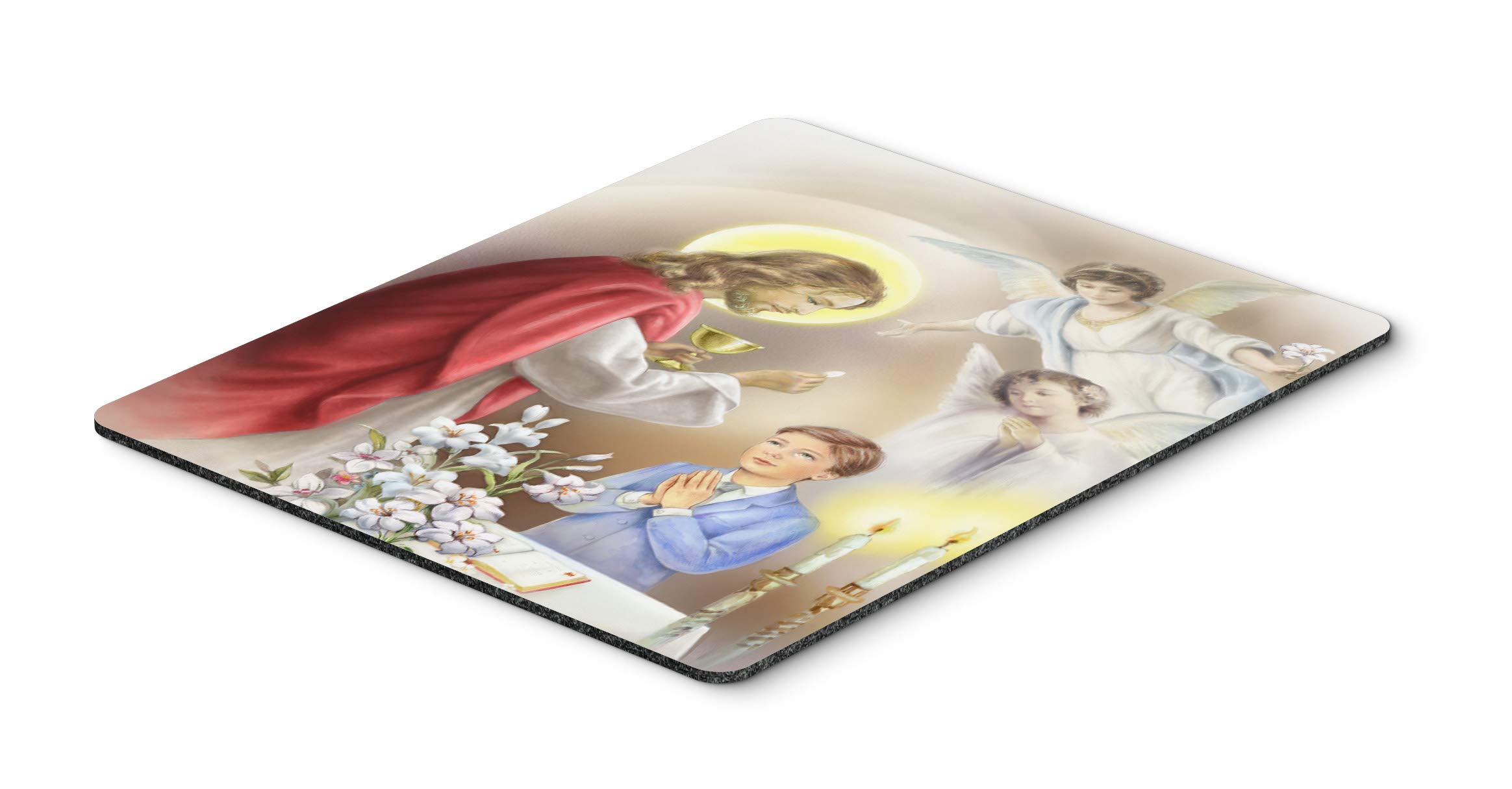 First Communion Boy Mouse Pad & Trivet - Large Washable Non-Slip Desk Mat for Home Office, Gaming, Computer & Laptop Use - Perfect Gift for Religious Occasions & Work Spaces