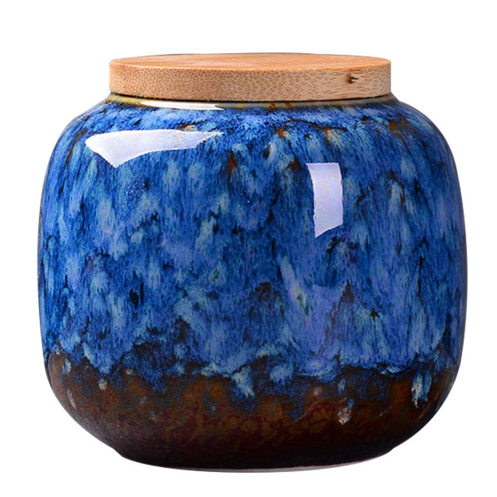 Airtight Ceramic Food Storage Jar with Bamboo Lid - Dark Blue Container for Coffee, Tea, Sugar, Oatmeal, Candy & Cookies | Perfect for Kitchen Pantry Organization & Coffee Bar Display