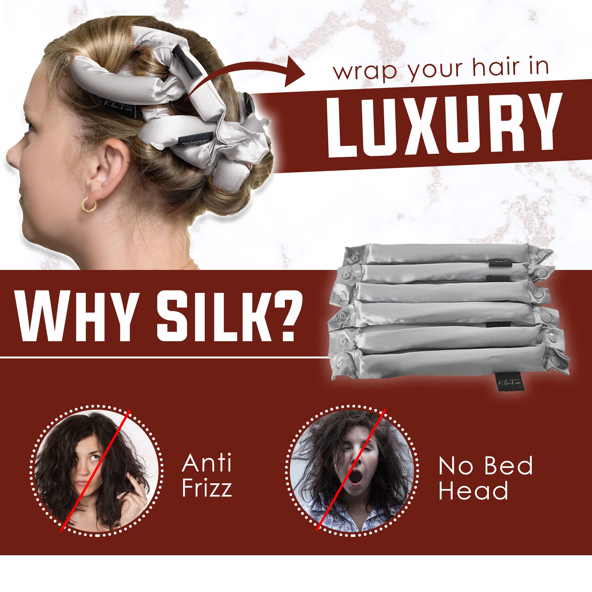 Heatless Hair Curling Set - 6Pc Silk Flexi Rods with Headband for Overnight Long Lasting Curls | No Heat Hair Styling Tools for Natural Waves | Perfect for Home, Travel & Special Occasions (Royal Black)