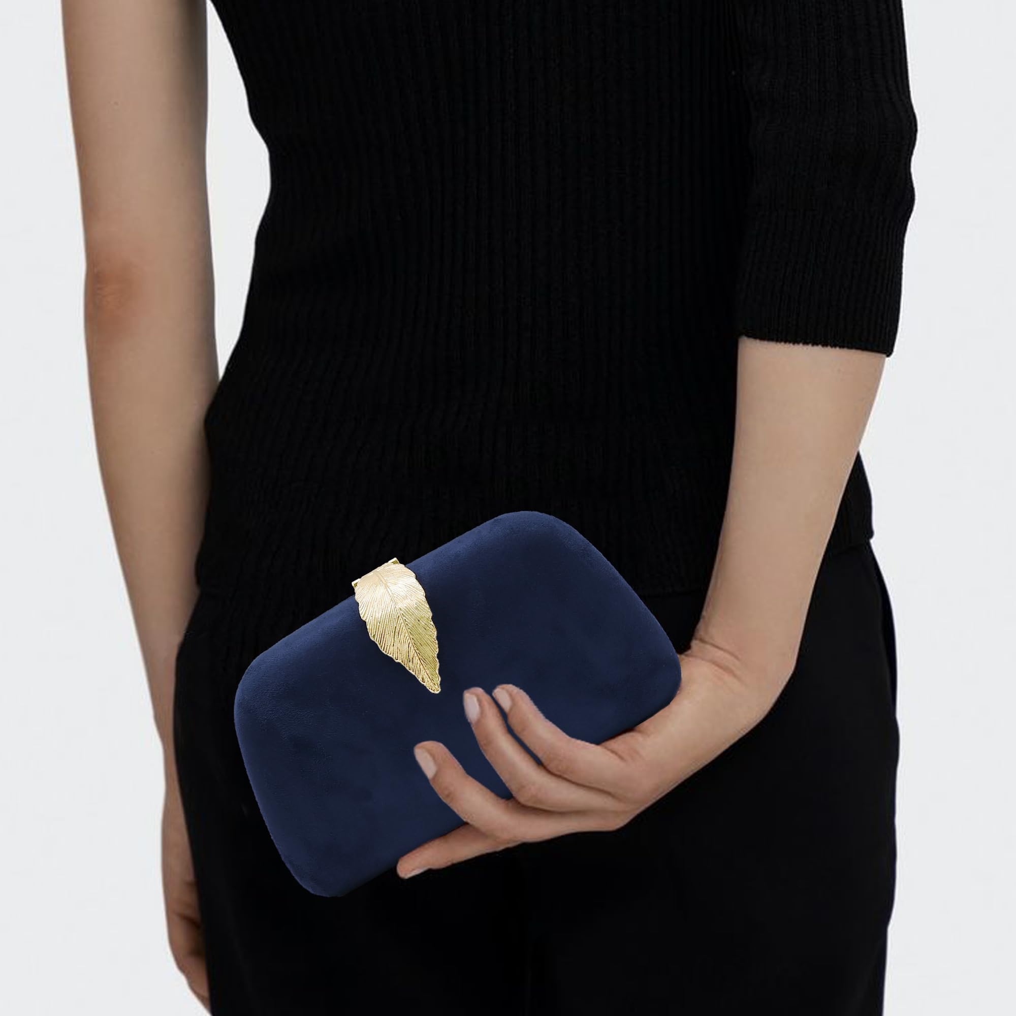 Milisente Women's Solid Suede Evening Clutch Bag with Metallic Leaves Clasp - Elegant Shoulder Purse for Parties, Weddings & Special Occasions