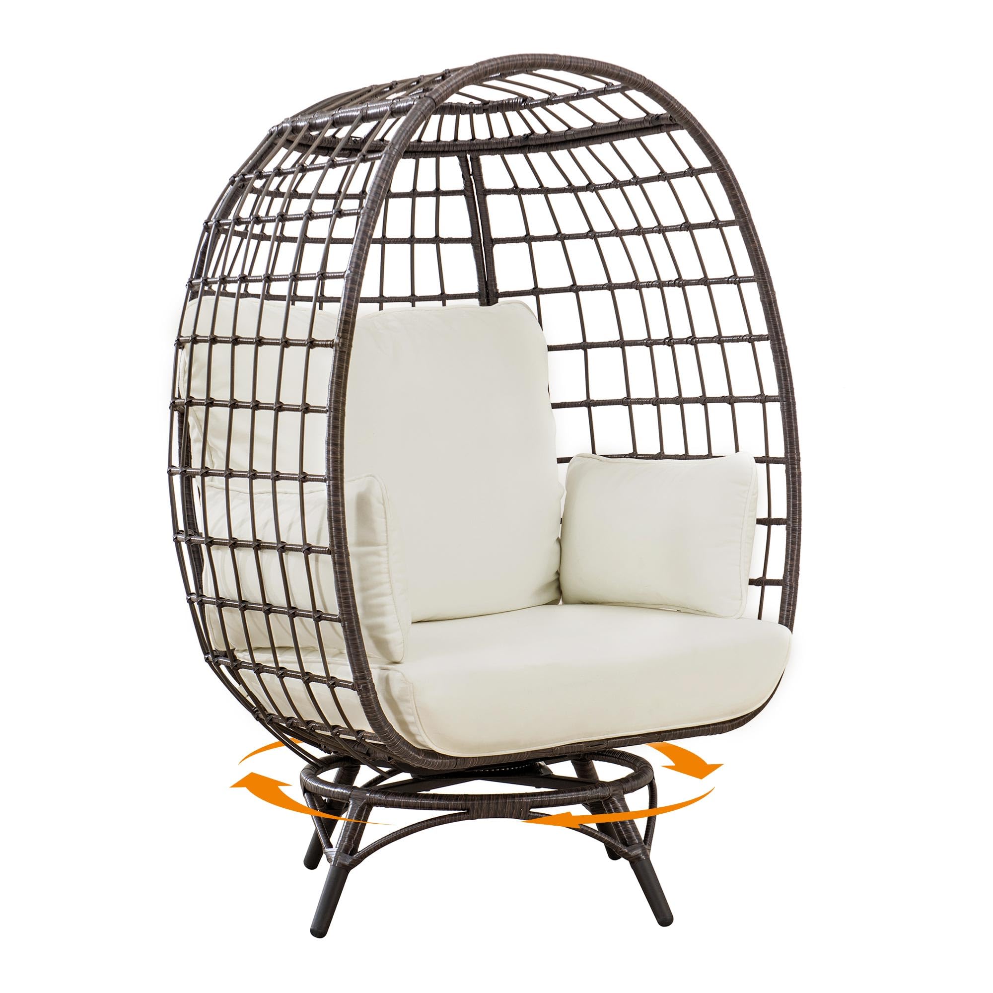Sunjoy Oversized Brown Cuddle Wicker Swivel Egg Chair - Indoor/Outdoor Lounge Chair with 4 Comfortable Cushions for Patio, Backyard, Living Room, Porch & Garden Relaxation | Perfect for Reading, Sunbathing & Lounging