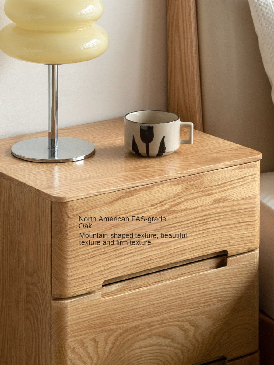 Solid Oak Wood 3-Drawer Nightstand with Lock - Bedside Table for Bedroom, Living Room & Office Storage