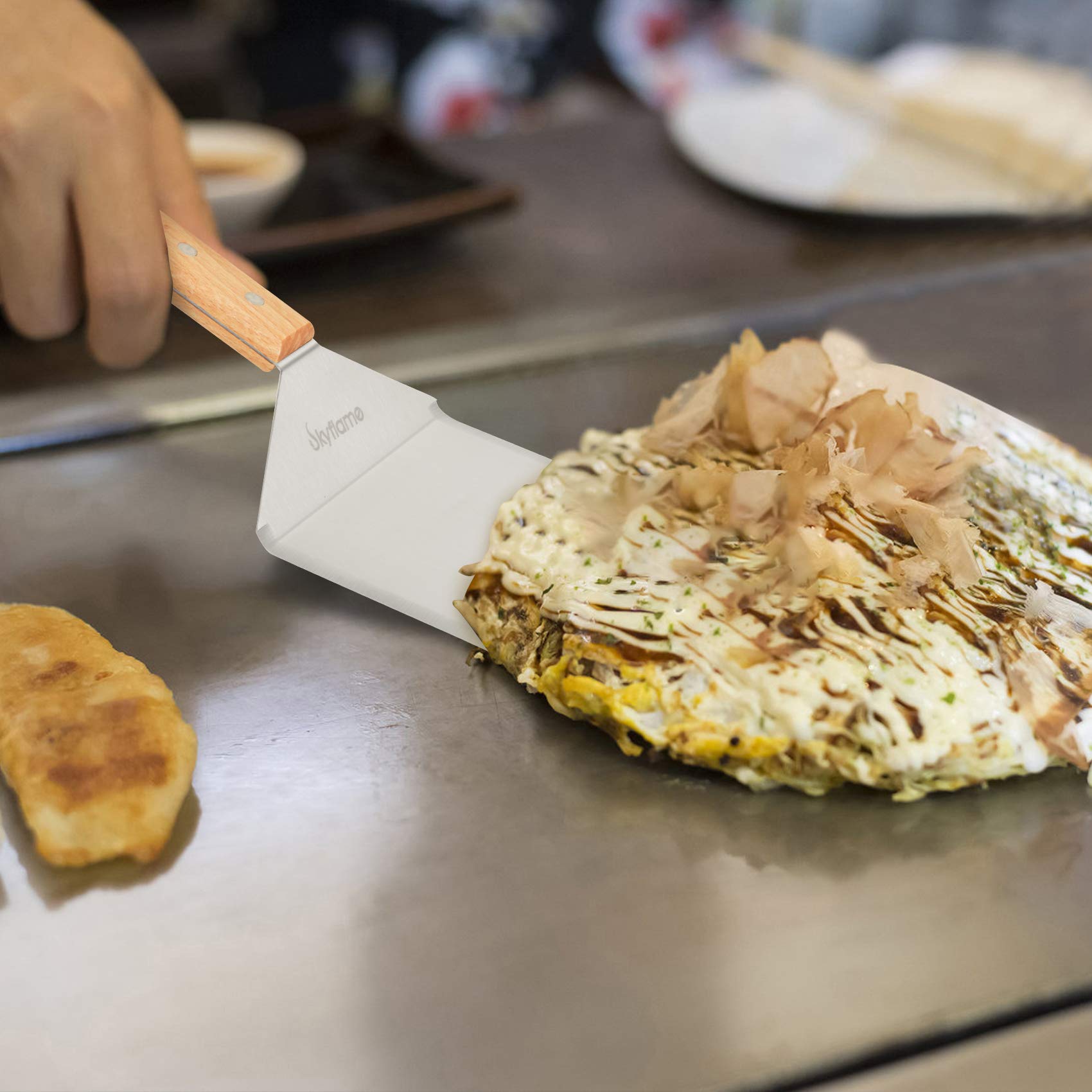 Skyflame 6x5 Inch Stainless Steel Griddle Spatula - Professional Hamburger Turner with Sharp Cutting Edge, Perfect for Pancakes, BBQ Grill, Flat Top Griddle & Kitchen Cooking Accessories | Ideal for Home Chefs & Outdoor Grilling Enthusiasts