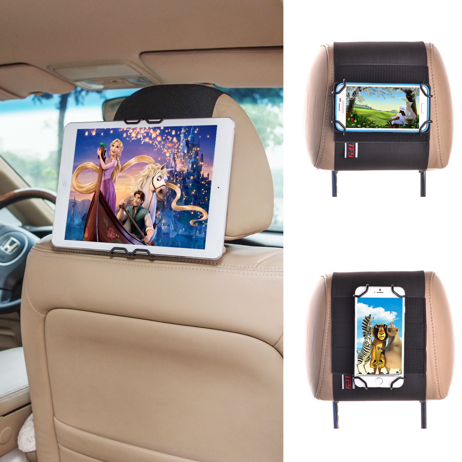 Universal Car Headrest Mount Holder for Smartphones & Tablets - Compatible with iPhone 14 Pro Max/14 Plus/13/12 Pro/11/XS Max/8 Plus/7, iPad Mini 6, Samsung S22/S21, Huawei Mate 50 Pro & More - Perfect for Road Trips, Family Travel & Backseat Entertainment