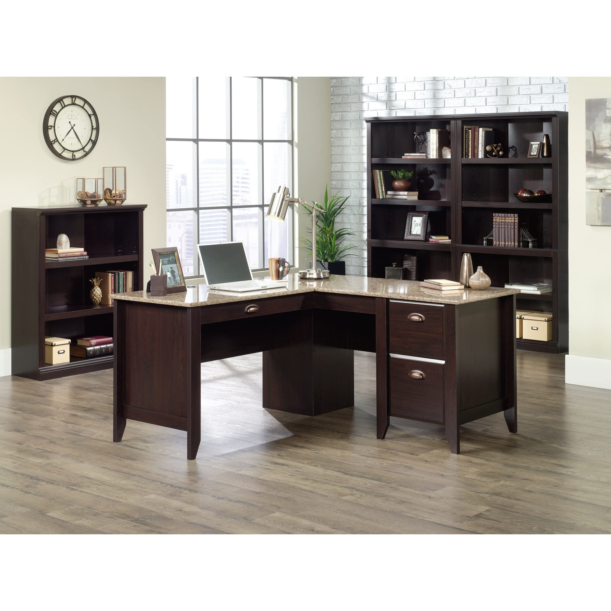 Sauder Samber 60-Inch Wide L-Shaped Transitional Computer Desk in Jamocha Finish - Perfect for Home Office, Gaming Setup & Small Workspaces
