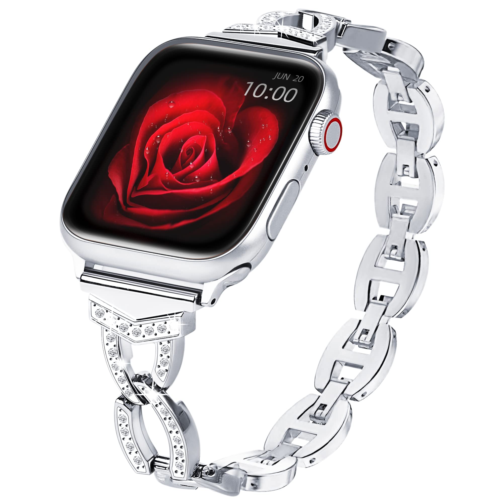 Premium Bling Diamond Metal Watch Band Compatible with Apple Watch 38mm 40mm 41mm 42mm 44mm 45mm SE SE2 Series 8/7/6/5/4/3/2/1 - Stylish Jewelry Replacement Strap for Women - Perfect for Parties, Weddings & Everyday Fashion Accessory