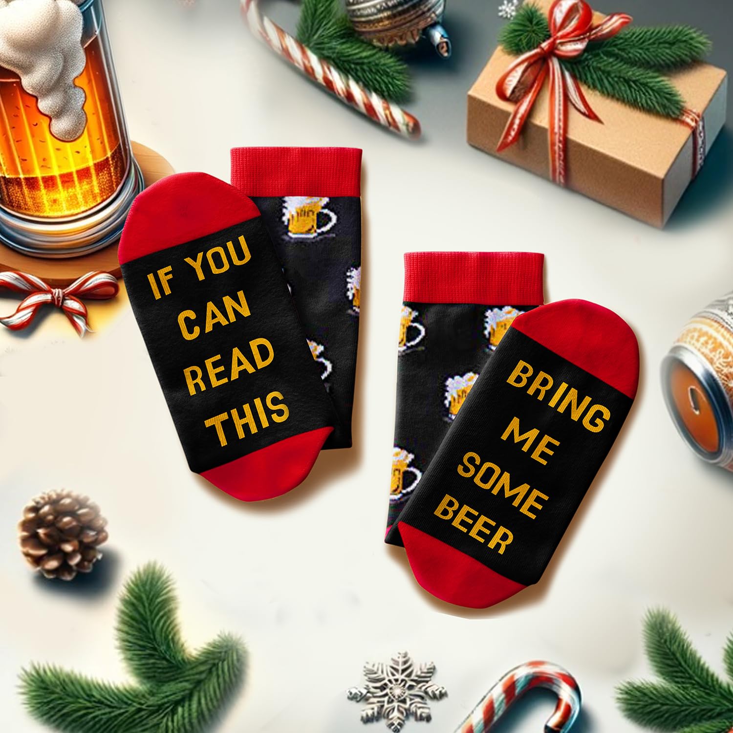 Funny Beer Whiskey Socks for Men - Crazy Novelty Drinking Socks, Cool Whiskey & Beer Lover Gifts - Perfect for Parties, Gag Gifts & Casual Wear