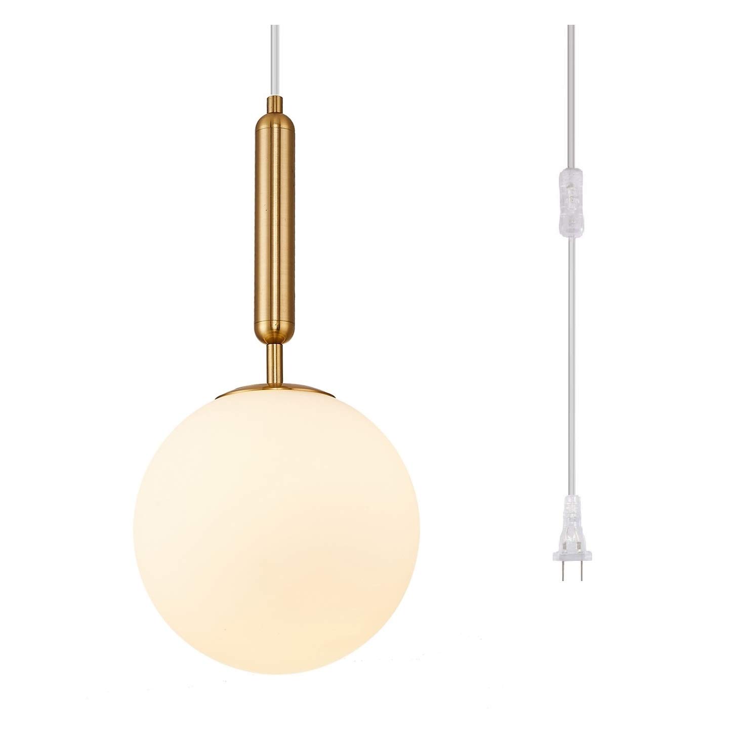 Frosted Glass Ball Pendant Light - Plug in Globe Pendant Lamp for Dining Room, Bedroom, Hallway | Modern Lighting Fixture for Home Decor, Kitchen Island, Living Room