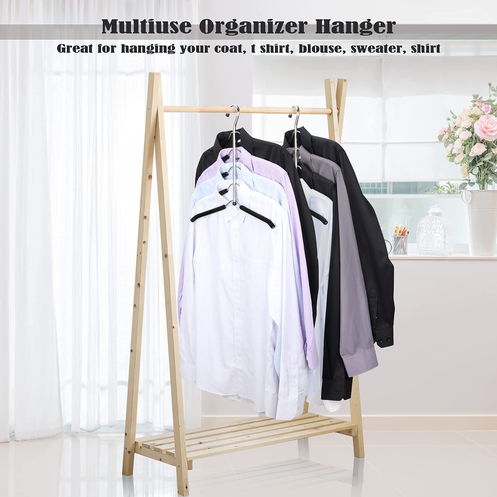 Space Saving Clothes Hangers 4-Pack - Heavy Duty Stainless Steel 5-Layer Non-Slip Padded Coat & Sweater Hangers with Swing Arms - Perfect for Closet Organization & Small Space Storage (Ideal for Apartments, Dorms & Travel)