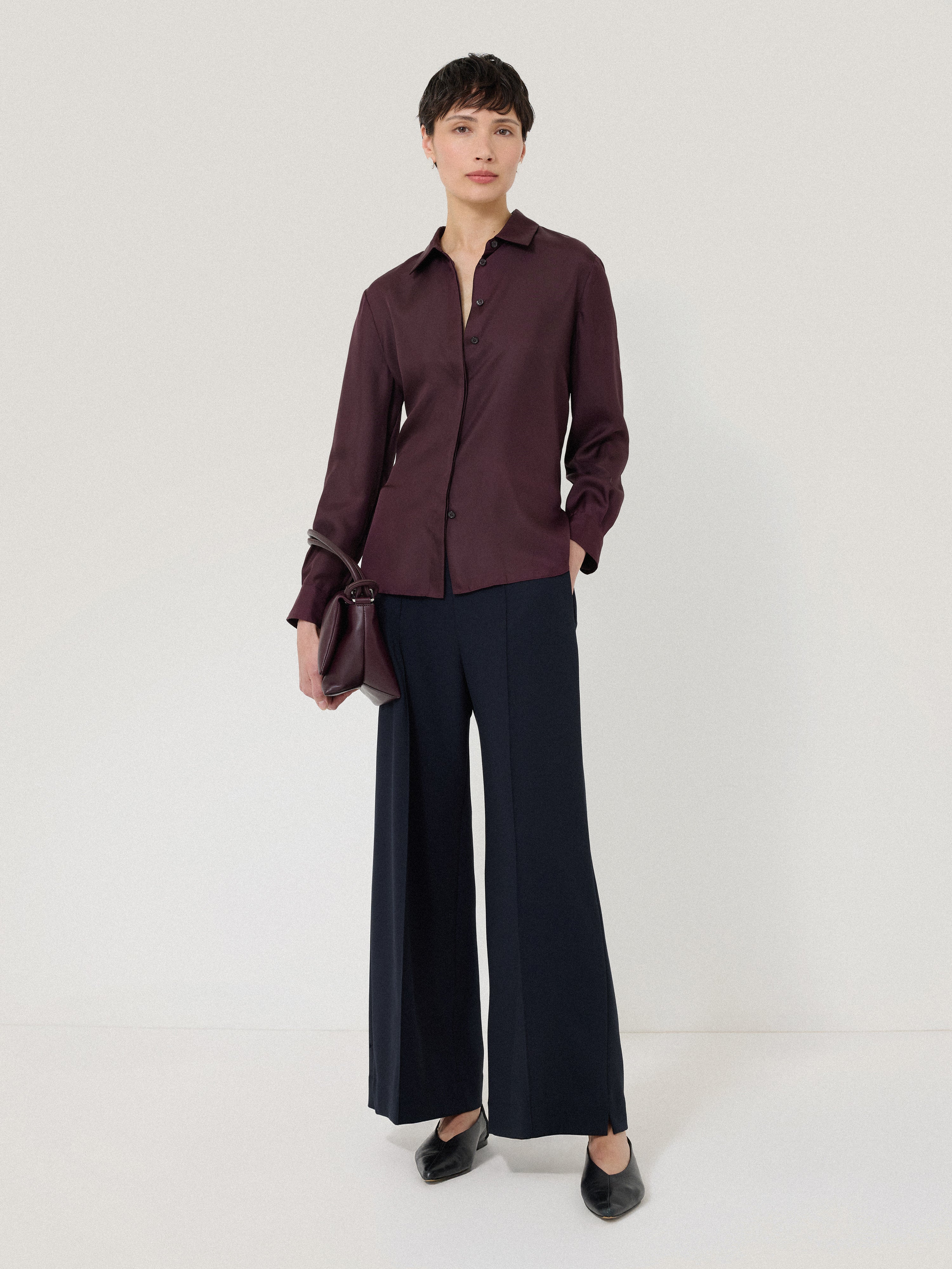Premium Silk Twill Shirt for Women - Elegant Oxblood Red Blouse | Perfect for Office Wear, Business Meetings & Special Occasions