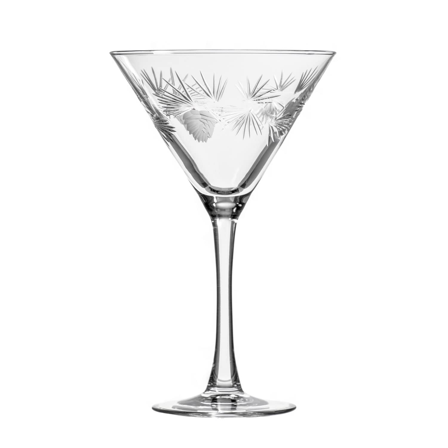 Premium Rolf Glass Icy Pine Martini Glasses Set of 4 - Lead-Free Crystal Stemware with Diamond-Wheel Engraving - Handcrafted in USA - Perfect for Cocktail Parties, Home Bars & Gift Giving