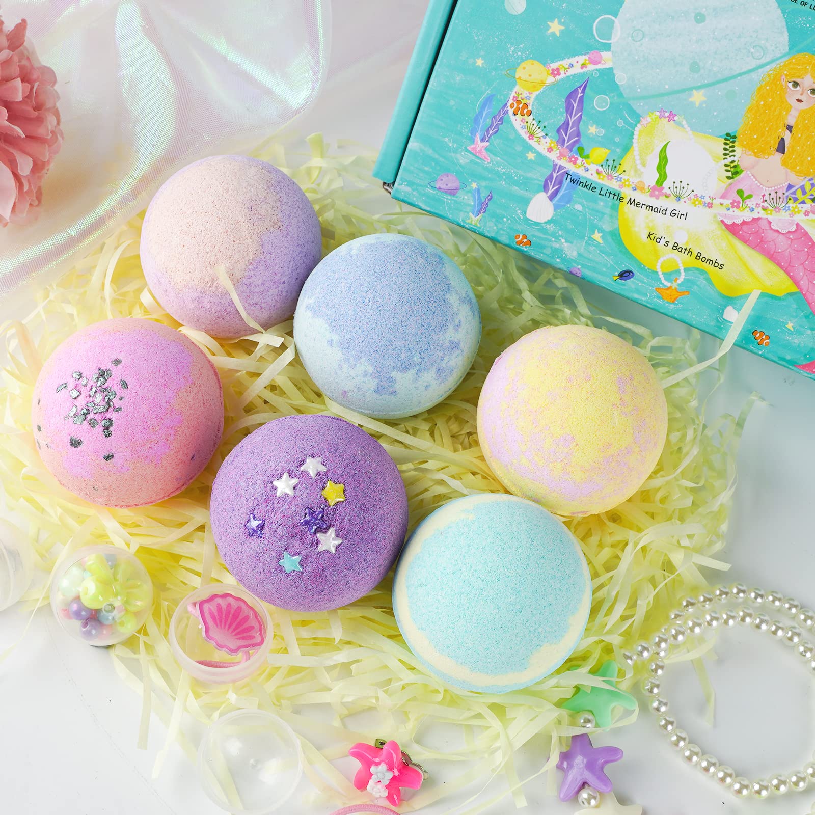 Canvalite Kids Bath Bombs with Surprise Toys Inside - Organic & All Natural Mermaid Gift Set for Girls & Boys, Bubble Bath Fizzes for Spa Fun - Perfect for Birthdays, Easter & Relaxing Bath Time