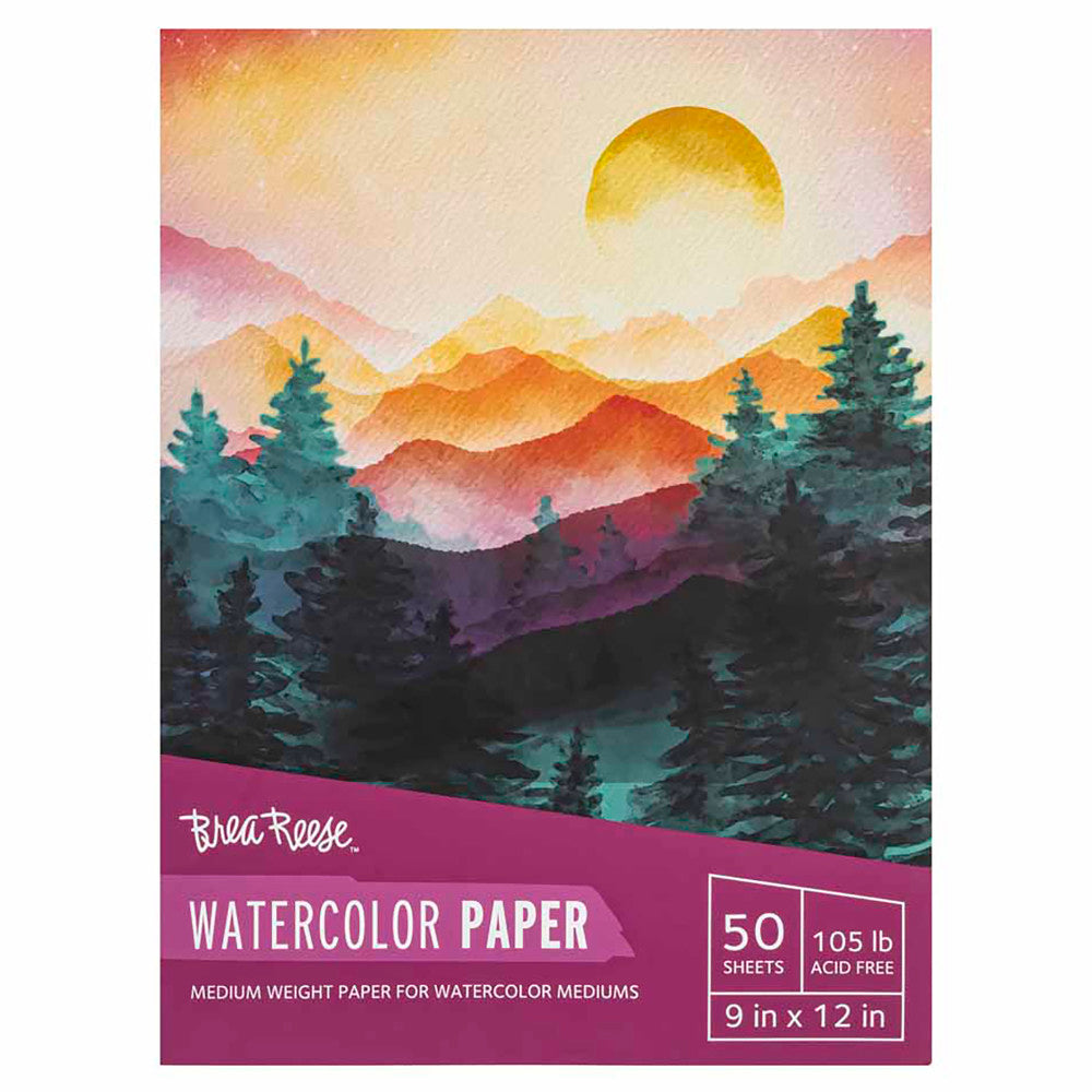 Brea Reese Watercolor Paper Pad - 50 Sheets, 9x12 Inches, 105lb, Acid Free - Perfect for Artists, Students & DIY Projects