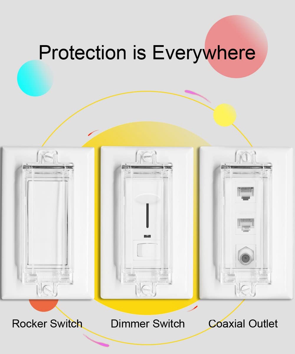 Child Proof Light Switch Guard - ILIVABLE Clear Rocker Switch Plate Cover (2 Pack) - Prevents Accidental On/Off by Kids & Pets - Ideal for Homes, Nurseries & Daycares