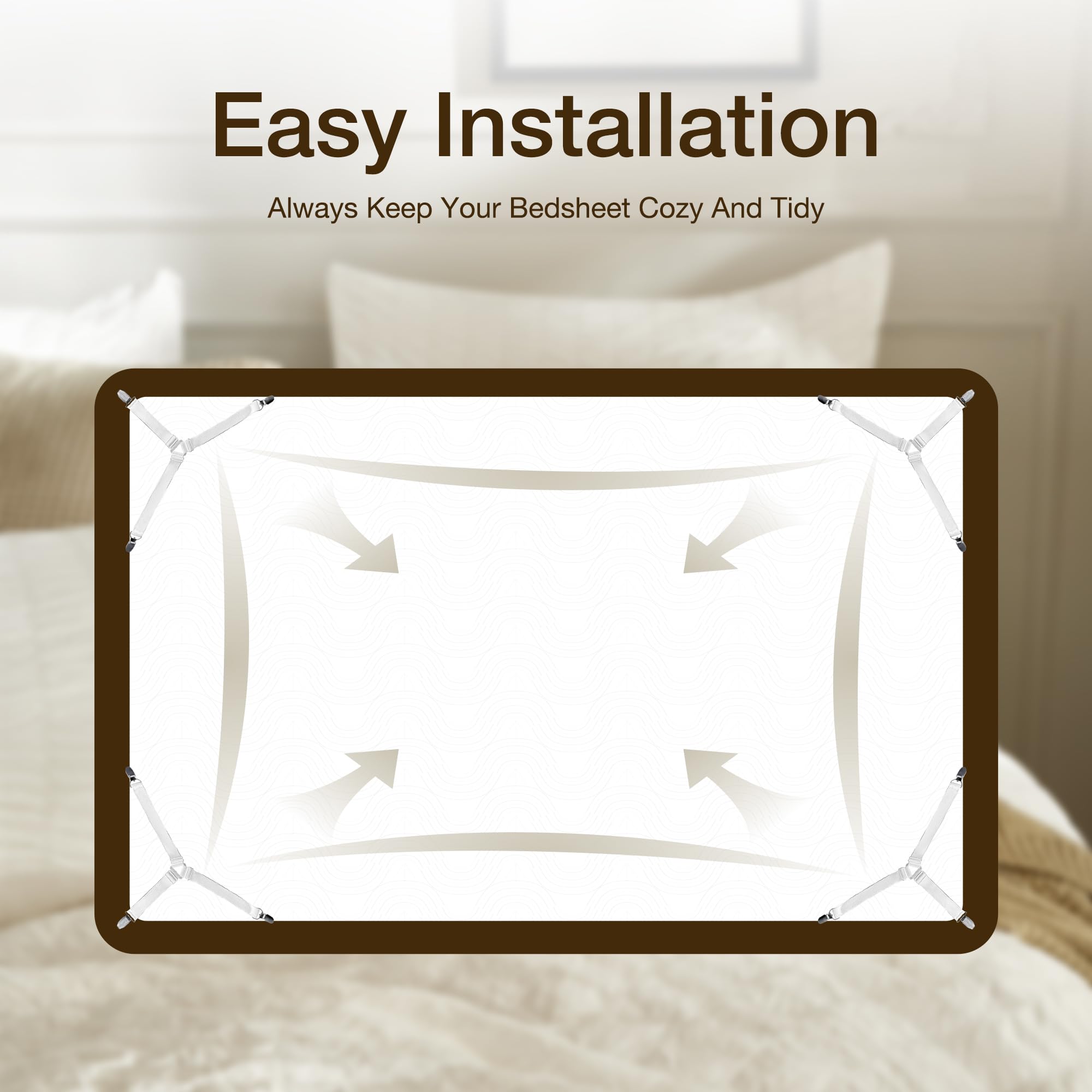 JELLYMONI Adjustable Elastic Bed Sheet Straps with Metal Clips - Secure Fitted Sheets, Mattress Covers & Sofa Cushions - Perfect for Home, Hotel, Dorm & RV Use