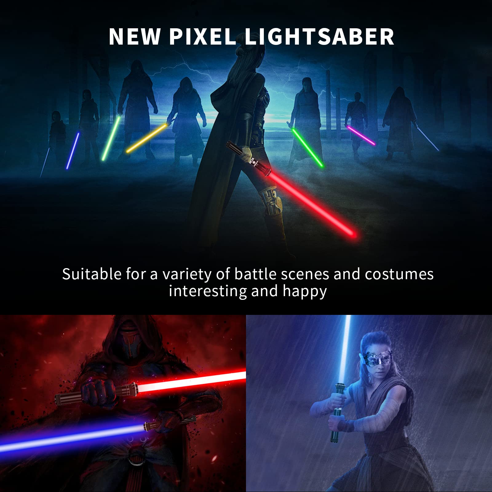 Premium Metal Hilt Pixel Lightsaber - Realistic Smooth Swing Force FX Light Saber for Kids & Adults - Durable Heavy Dueling Star Wars Toy Gift for Boys & Girls Ages 3-10 (Birthday, Cosplay, Halloween, Collection)