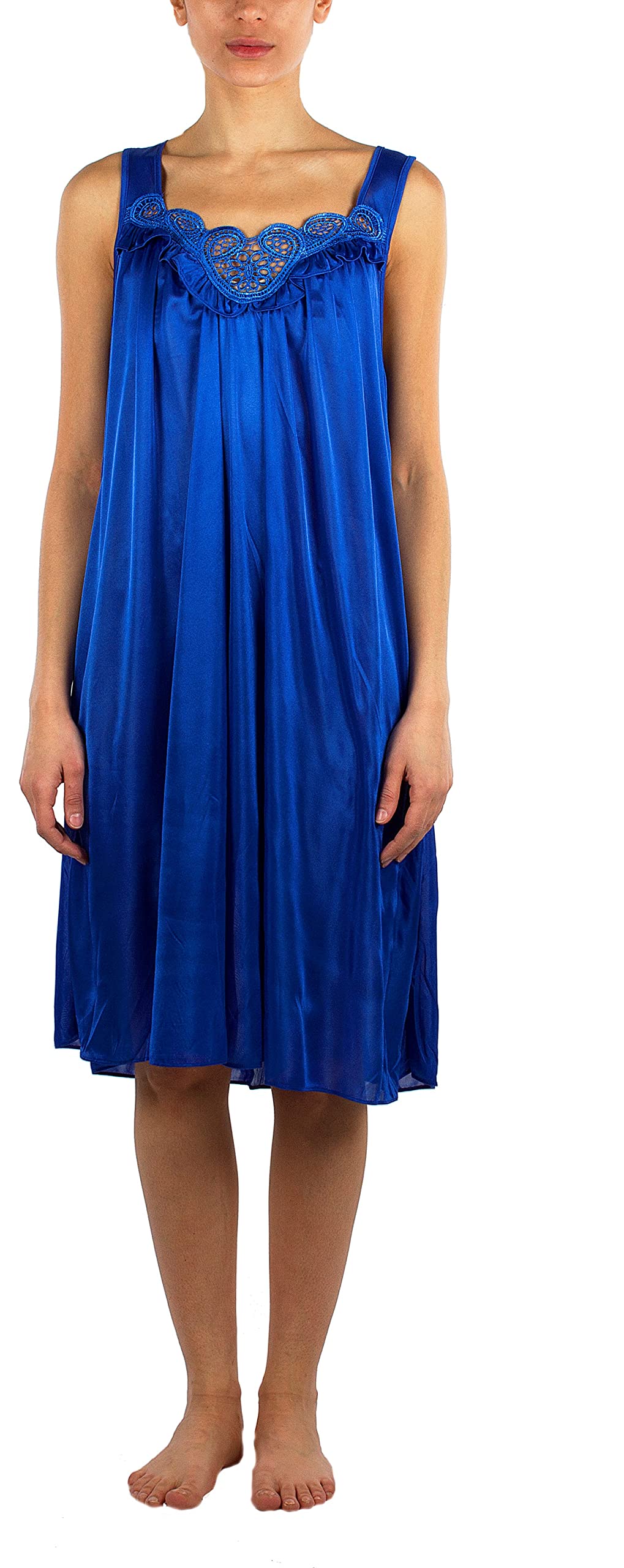 Silky Lace Accent Sheer Nightgown for Women - Sizes Medium to 5X (9006) | Elegant Sleepwear for Romantic Nights & Special Occasions