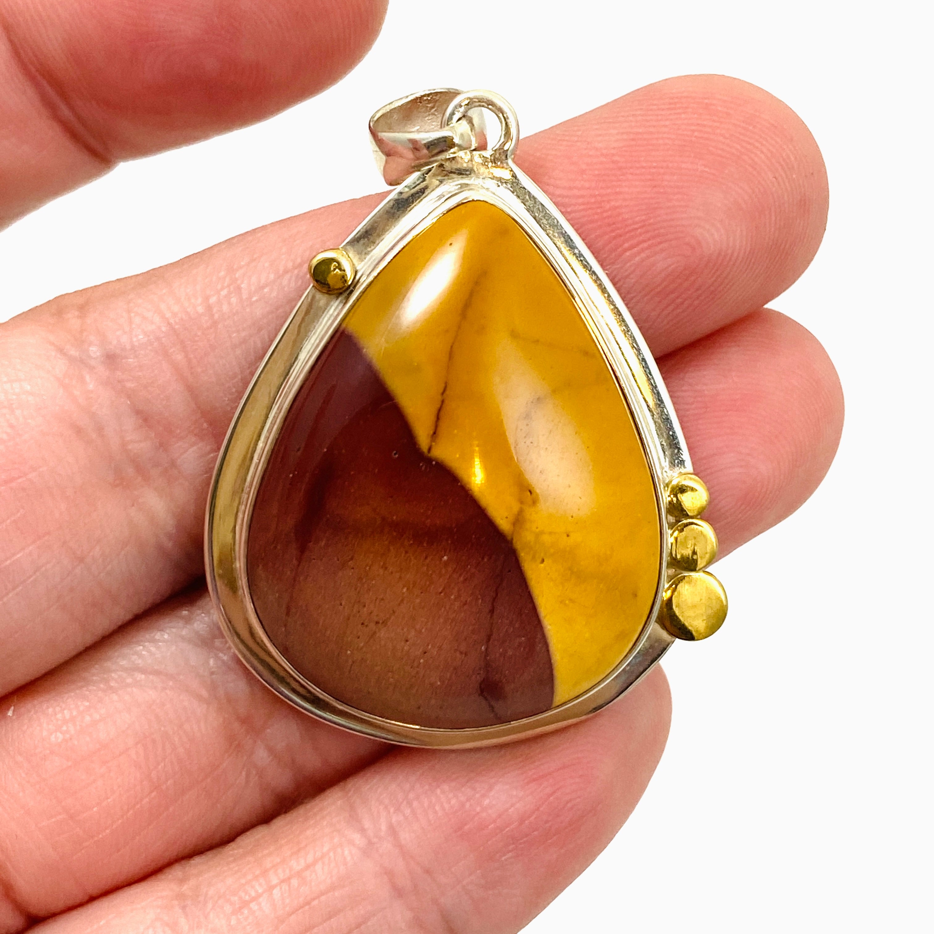 Natural Mookaite Teardrop Cabochon Pendant with Brass Accents - Unique Handmade Jewelry KPGJ4841 | Perfect for Boho Style, Gift Giving & Spiritual Healing