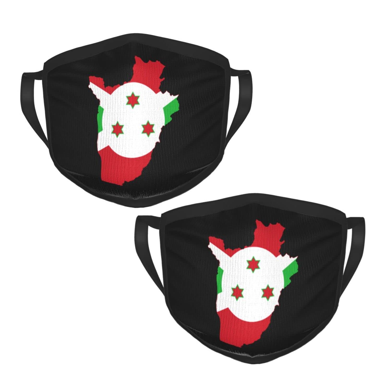 Reusable Burundi Flag Map Face Mask - 2 Pack Black Washable Breathable Comfortable Mouth Cover for Travel, Sports & Daily Protection