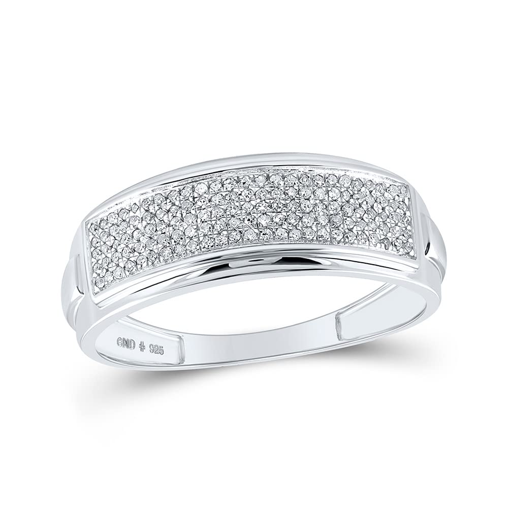Men's Solid Sterling Silver Round Diamond Pave Band Ring - 1/4 CTTW - Size 4-13 - Wedding, Engagement & Anniversary Jewelry Gift