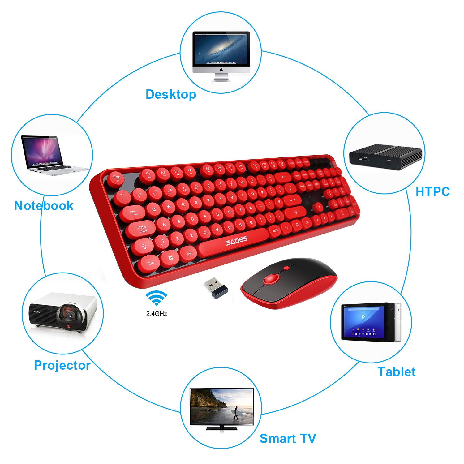 Retro Wireless Keyboard Mouse Combo for Mac PC - Office & Gaming Use