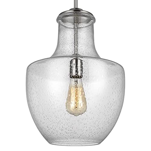Sea Gull Lighting P1461SN Baylor One Light Pendant in Satin Nickel Finish - Modern Ceiling Light Fixture for Kitchen, Dining Room, or Entryway