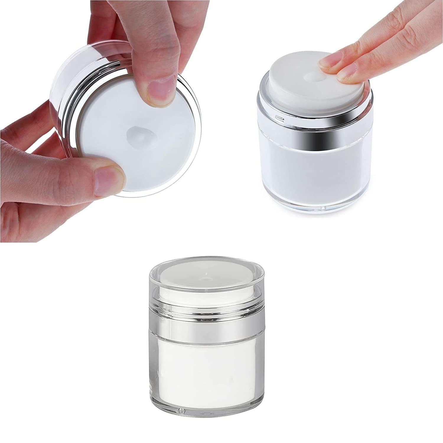 Bonzella 50ML Airless Pump Jars - Refillable Acrylic Cosmetic Bottles for Face Cream, Lotion & Makeup | Leak-Proof Travel Containers with Press Style Dispenser | Perfect for Skincare, DIY Beauty & On-the-Go Use