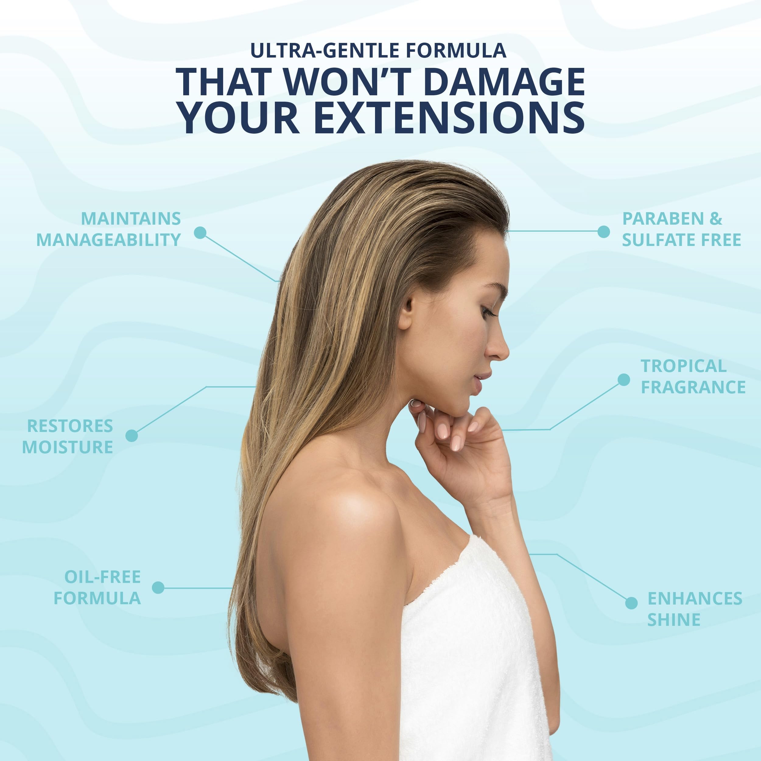 **Sulfate-Free Shampoo & Conditioner Set for Hair Extensions - 32 fl oz Gentle Daily Care with Free Brush - Cruelty-Free Formula for Smooth, Healthy Hair - Perfect for Salon, Home & Travel Use**
