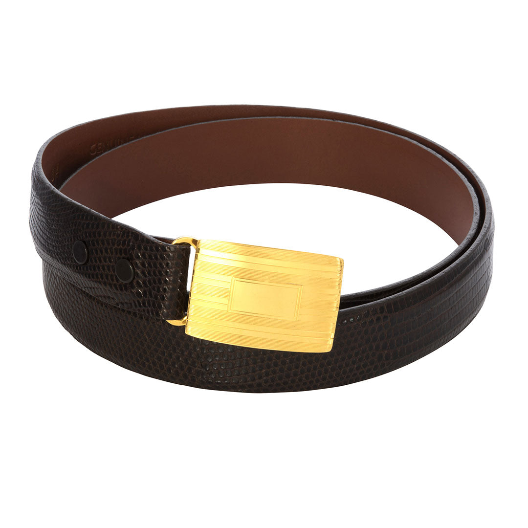 Premium Genuine Brown Lizard Skin Belt for Men - High Gloss Finish - Adjustable Dress Belt for Business, Office & Formal Occasions