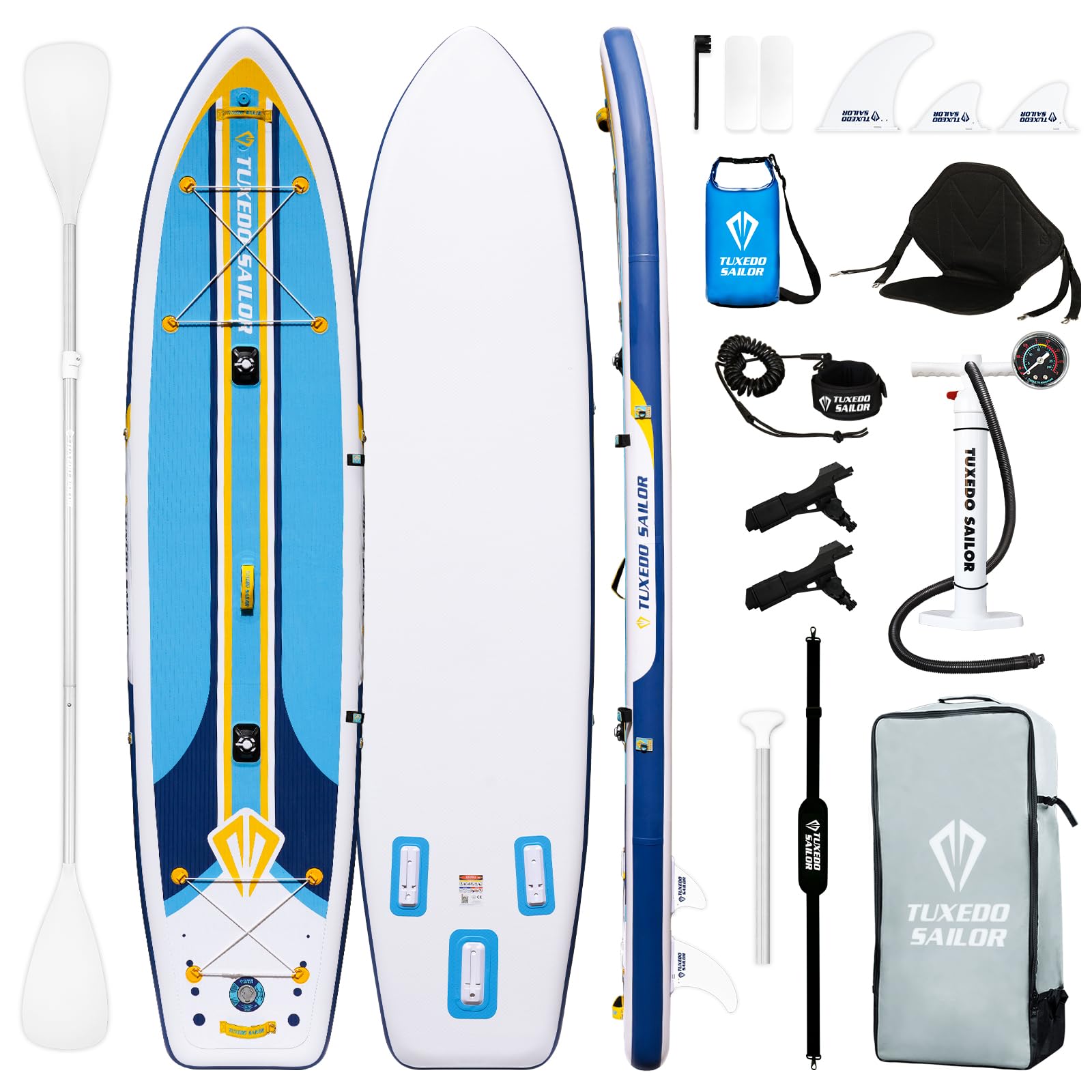 Premium Inflatable Stand Up Paddle Board - Complete SUP Kit with Paddle, Pump, Fin & Backpack - Lightweight Tuxedo Sailor Design for Yoga, Surfing & Family Fun on Lakes, Rivers & Oceans