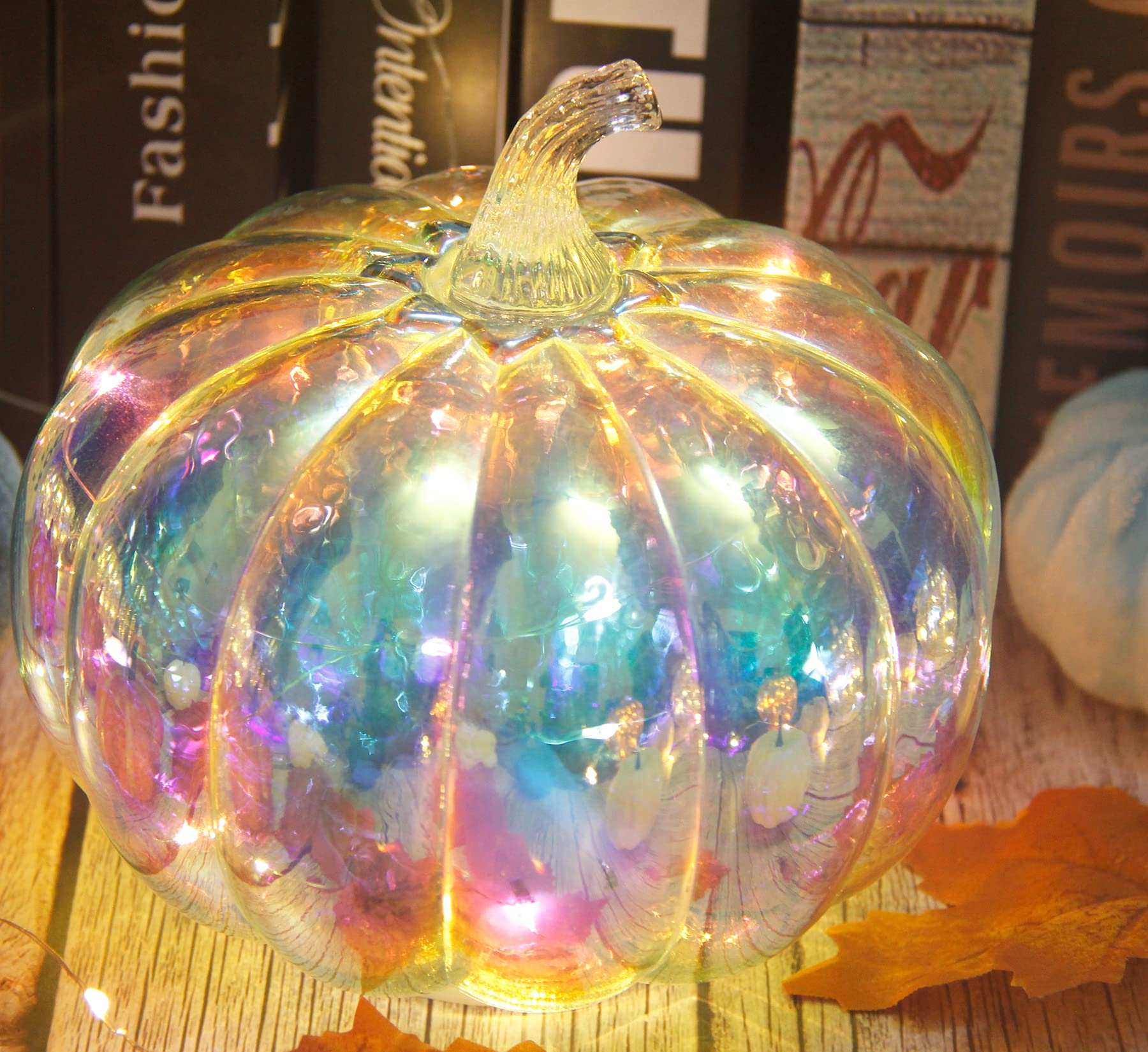 Mercury Glass Pumpkin Light with Timer - 10 LED Fairy Lights Inside, Battery Operated Halloween Decor for Fall, Thanksgiving & Christmas | Perfect for Porch, Mantel, Table Centerpiece & Seasonal Home Decor (Multi-Color)