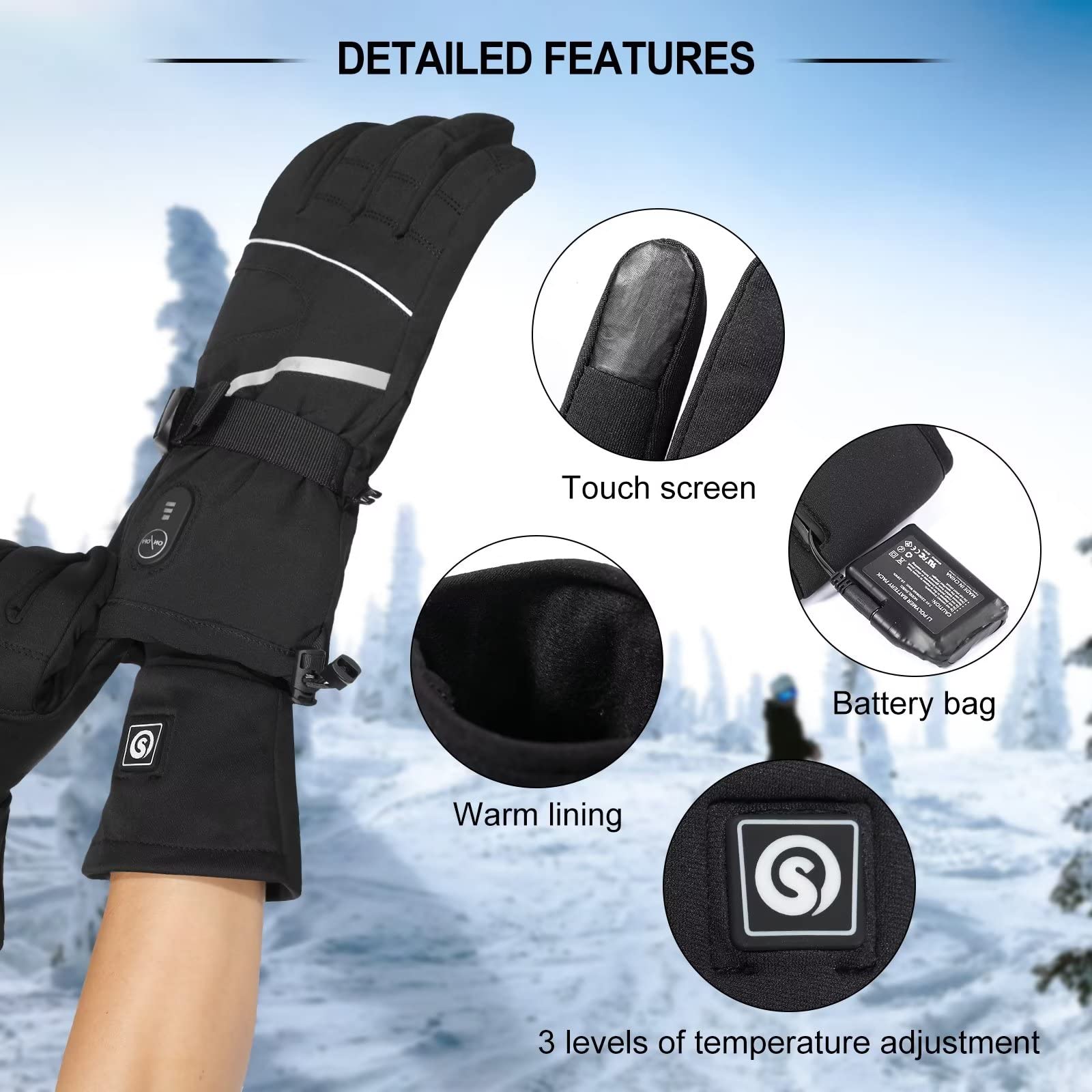 Rechargeable Electric Heated Gloves for Men & Women - Thin Battery-Powered Winter Work Gloves for Outdoor Activities, Skiing, and Cold Weather Protection