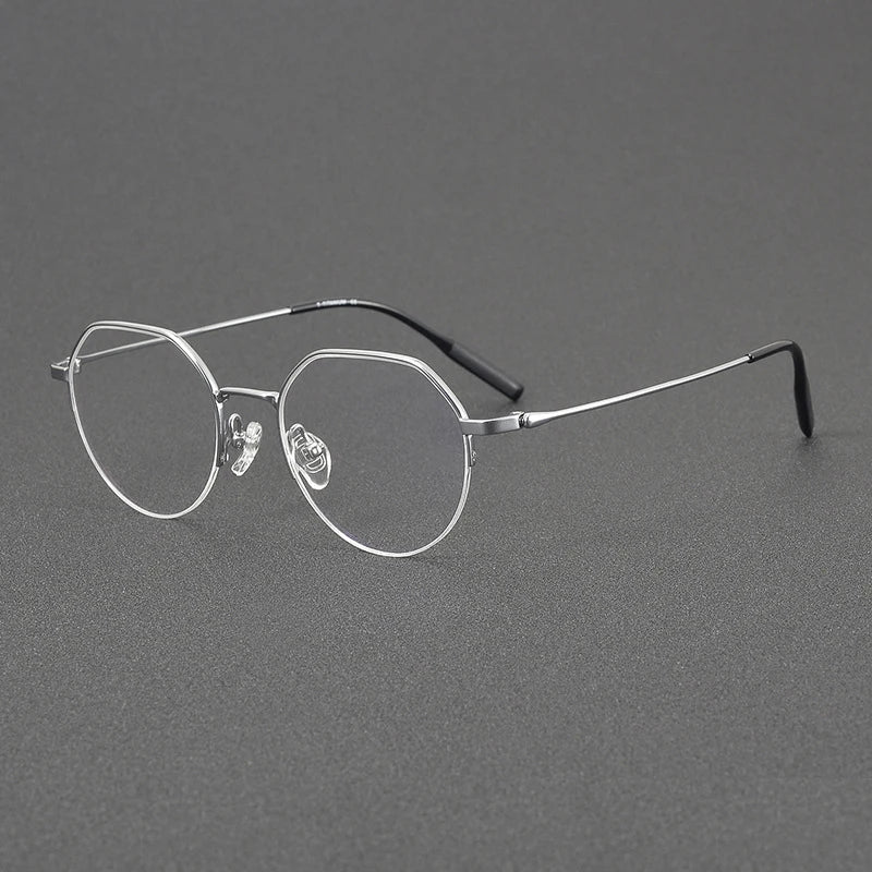 Unisex Black Titanium Semi-Rimless Flat Top Round Eyeglasses Frame 81035 - Stylish & Lightweight for Work, Reading & Everyday Wear